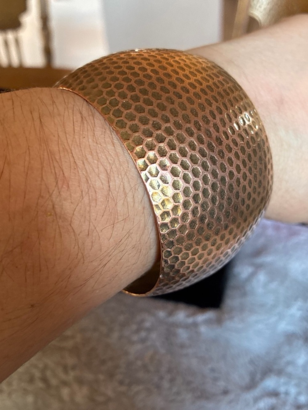 Hammered Metal Cuff Bracelet - Brass Tone - Picture 3 of 4